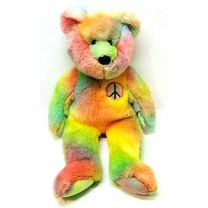 TY Peace Bear Plush 13" Tye Dye Tylon Beanie Buddie1999 Stuffed Animal (G26B)